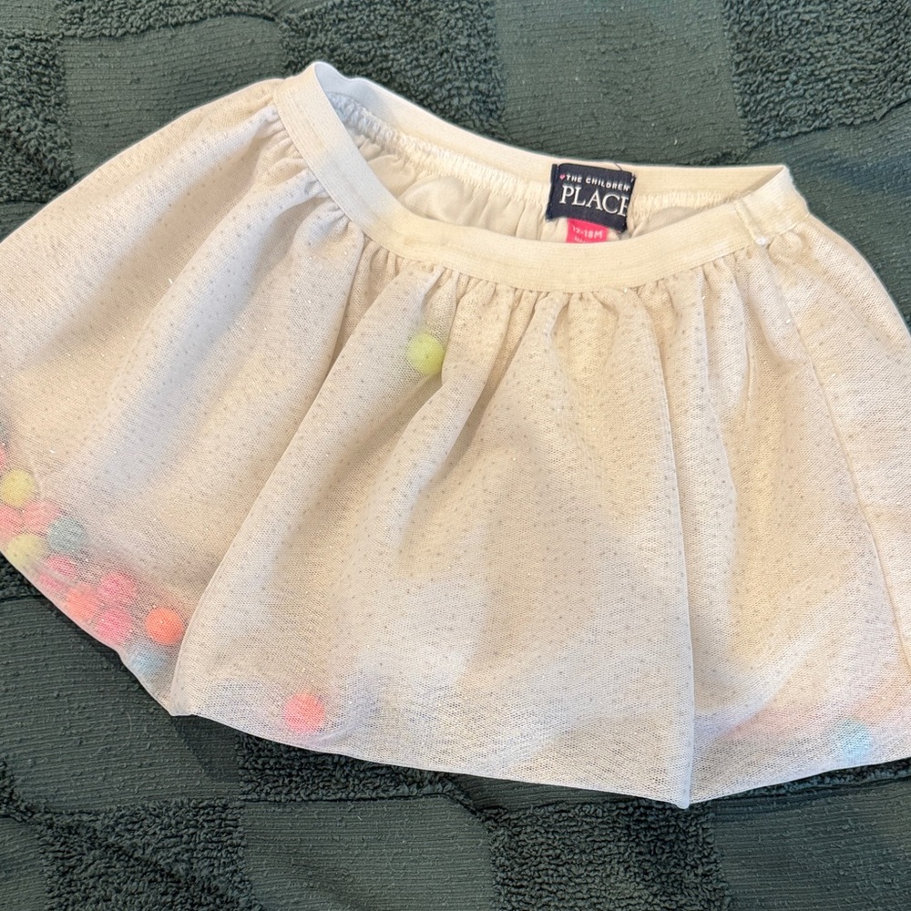 The Children's Place White Skirt with Colorful Pom Poms